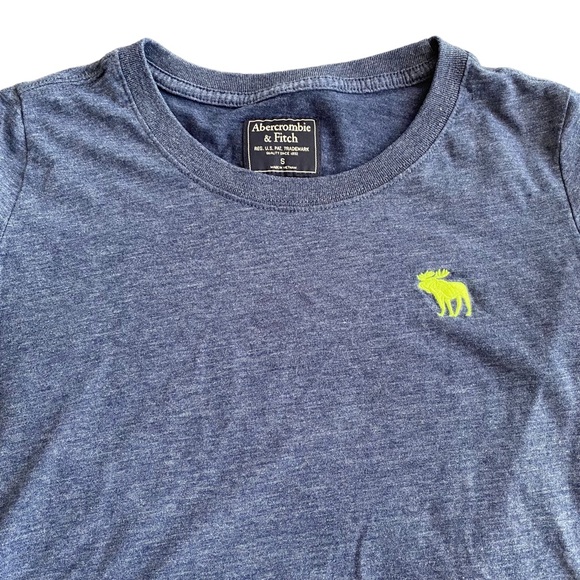Abercrombie & Fitch size small boys blue t-shirt with neon green moose - Picture 4 of 4